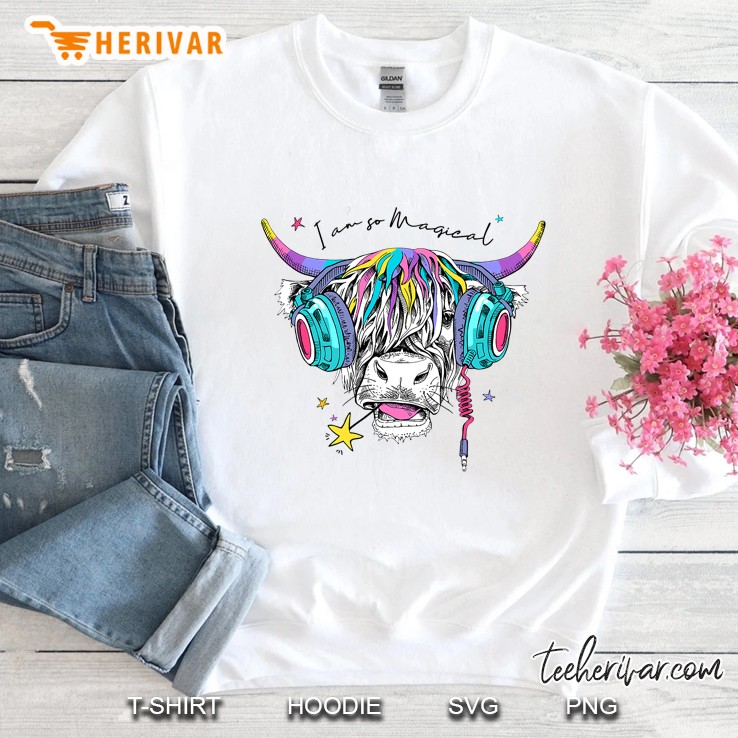 Cute Cow Hairy Coo With Rainbow Long Hair Unicorn Horns Sweatshirt