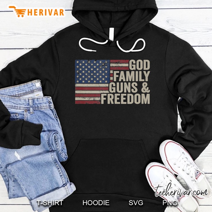 God Family Guns & Freedom - Pro Gun Vintage Usa Flag Tank Top Hoodie