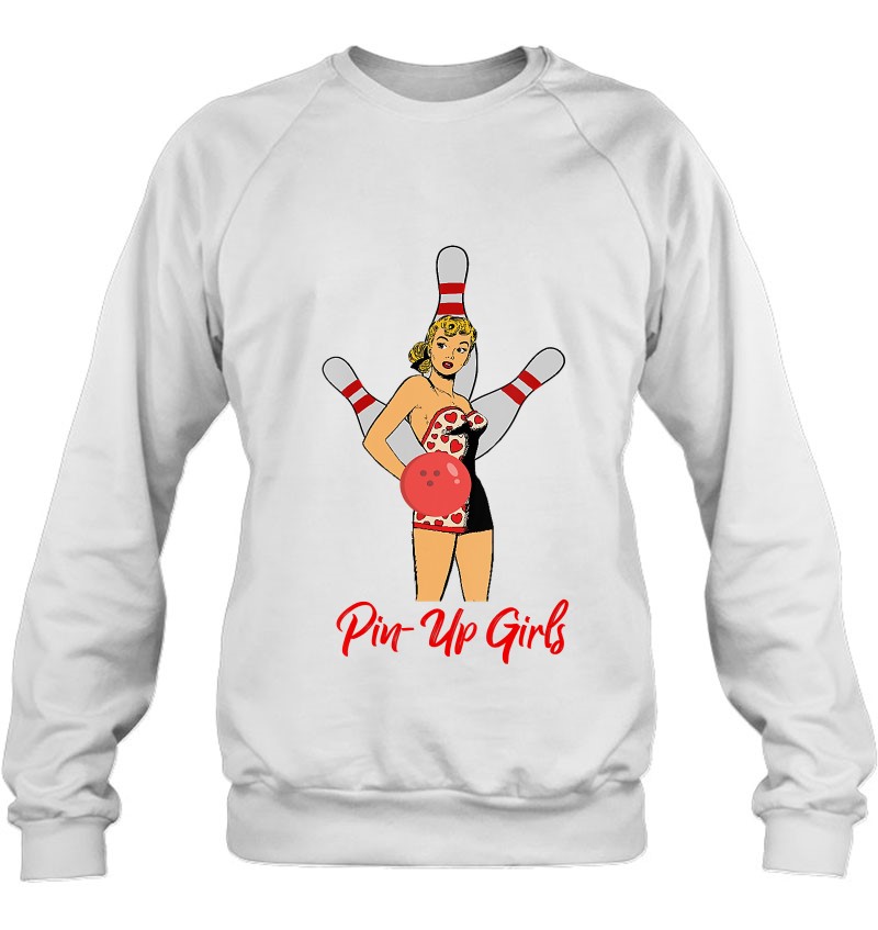 Womens Funny Bowling Pin-Up Girls V-Neck Sweatshirt