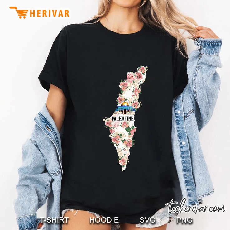 Women Girls Free Palestine Map Flower Ladies Tee