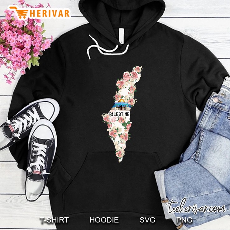 Women Girls Free Palestine Map Flower Hoodie