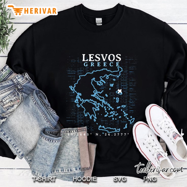 Greece Lesvos Vintage Coordinates And Map Sweatshirt