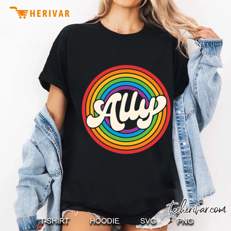 Lgbtq Ally Pocket Retro Vintage Gay Pride Lgbt Rainbow Flag Ladies Tee