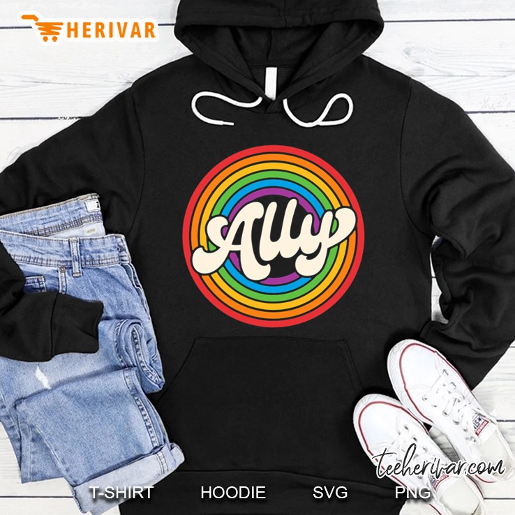 Lgbtq Ally Pocket Retro Vintage Gay Pride Lgbt Rainbow Flag Hoodie
