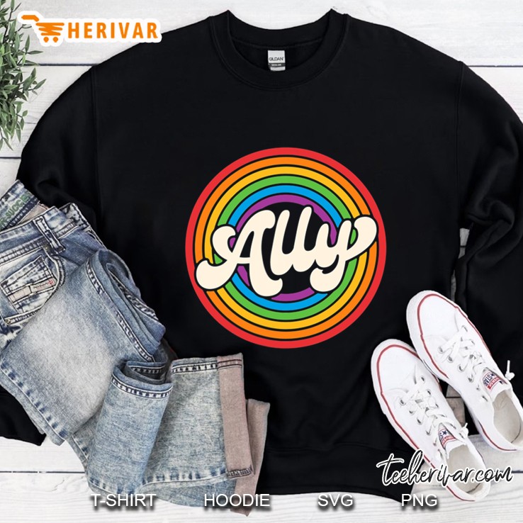 Lgbtq Ally Pocket Retro Vintage Gay Pride Lgbt Rainbow Flag Sweatshirt