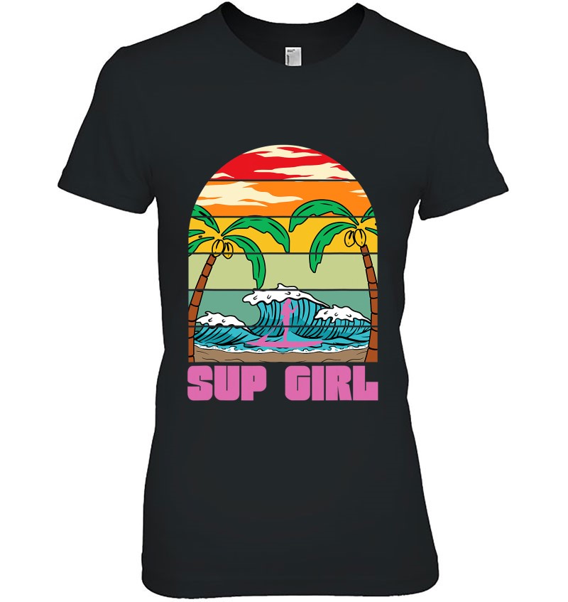 Sports & Outdoors Womens SUP Girl Paddleboarder Women Stand Up Paddling Tropical SUP V-Neck T-Shirt