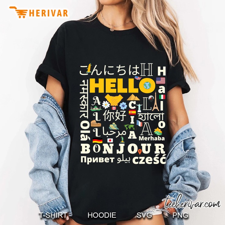 Hello Hallo Halo Hola Ciao Bonjour Merhaba Salam Ola Czesc Ladies Tee