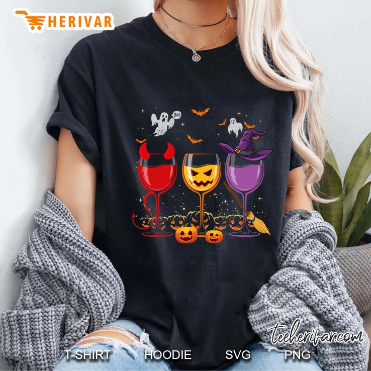 Three Glasses Of Wines Funny Halloween Wine Lover Ladies Tee