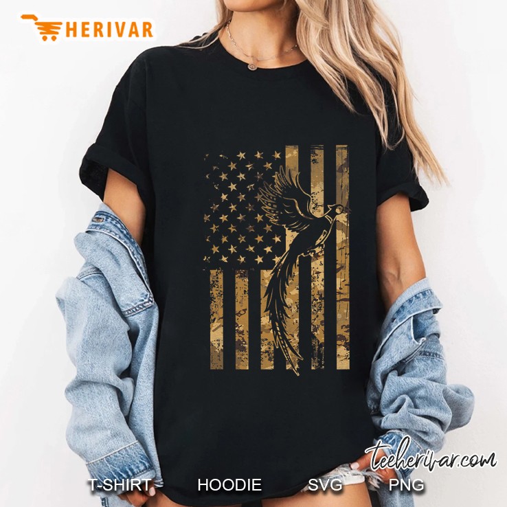 Pheasant Bird Hunter American Flag Camouflage Pheasant Hunt Ladies Tee