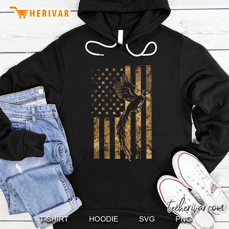 Pheasant Bird Hunter American Flag Camouflage Pheasant Hunt Hoodie