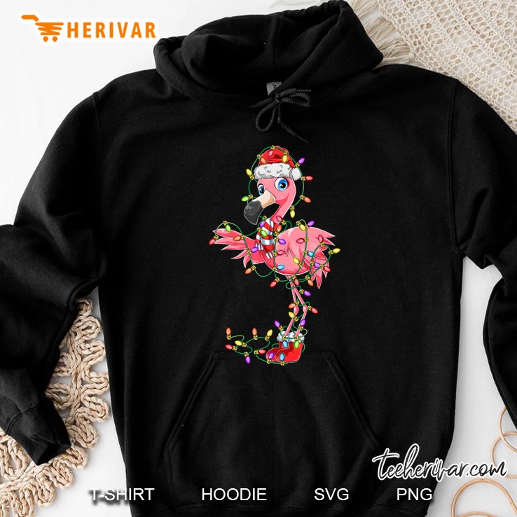 Flamingo Christmas Gift Xmas Lights Santa Pink Cute Flamingo Hoodie