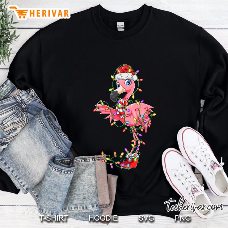 Flamingo Christmas Gift Xmas Lights Santa Pink Cute Flamingo Sweatshirt