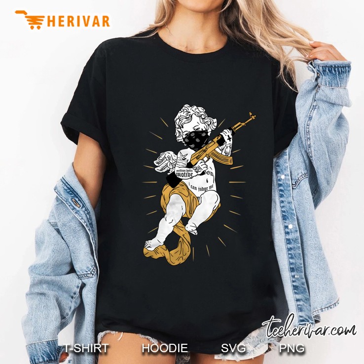 Tattooed Angel Cupid Angel Baby With Gun Can Judge Me Ladies Tee