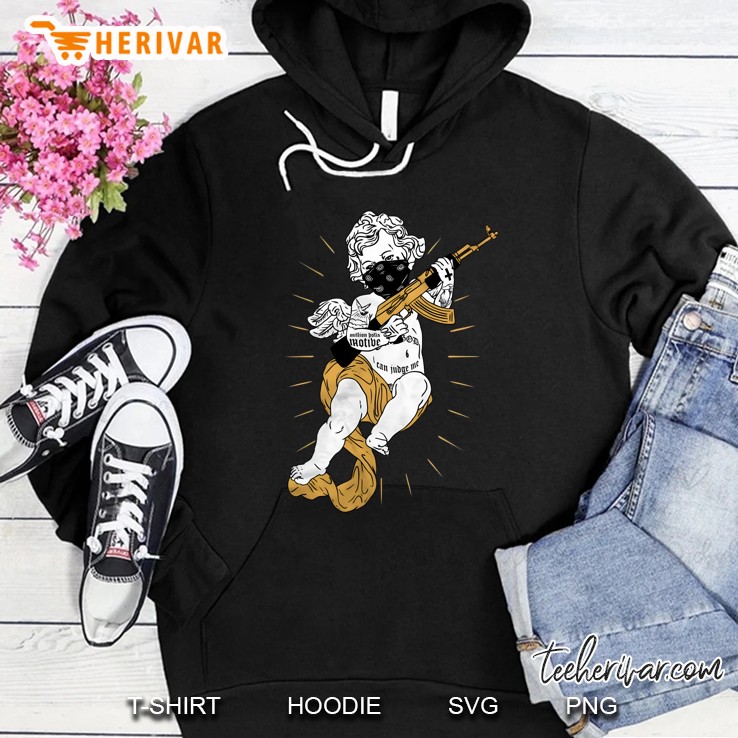 Tattooed Angel Cupid Angel Baby With Gun Can Judge Me Hoodie