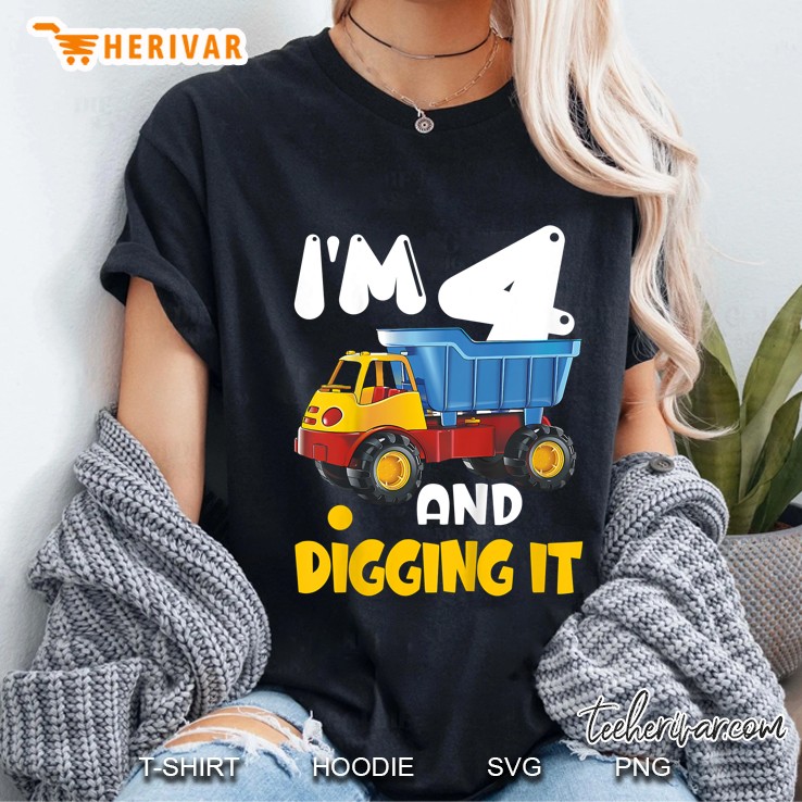 Kids 4Th Birthday Present Construction Truck Party 4 Years Old Boy Ladies Tee