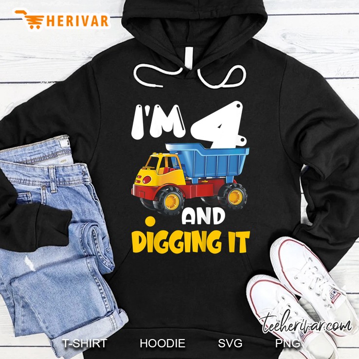 Kids 4Th Birthday Present Construction Truck Party 4 Years Old Boy Hoodie