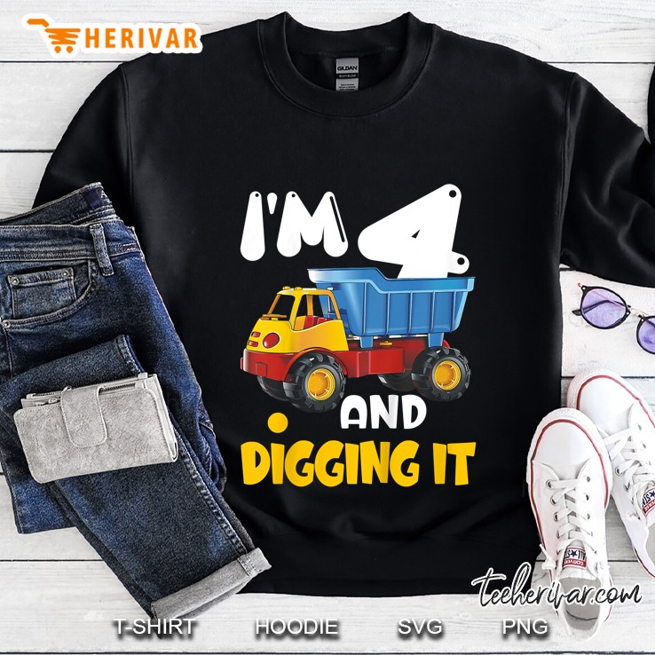 Kids 4Th Birthday Present Construction Truck Party 4 Years Old Boy Sweatshirt