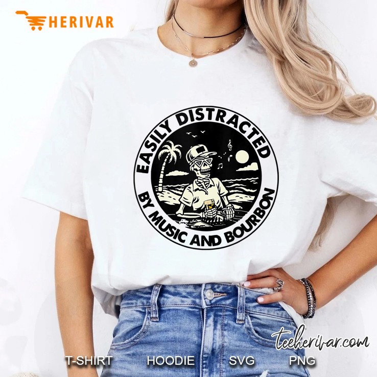 Skeleton Shirt Easily Distracted By Music And Bourbon Tank Top Ladies Tee