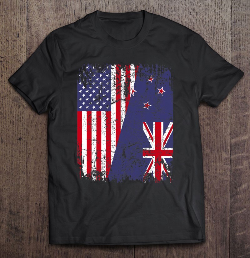 New Zealand Roots Half American Flag Kiwi Flag Shirt