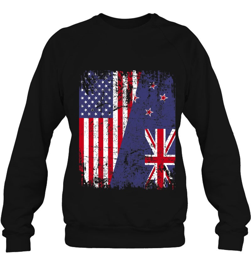 New Zealand Roots Half American Flag Kiwi Flag Sweatshirt