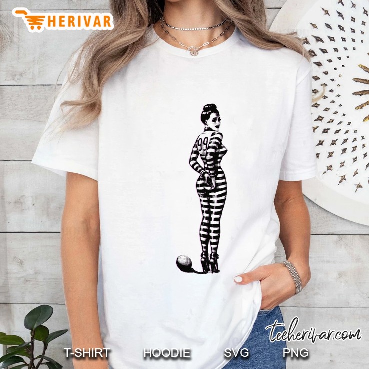 Jailbird Sexy Catsuit Jail Prison Uniform Retro Pin Up Girl Ladies Tee