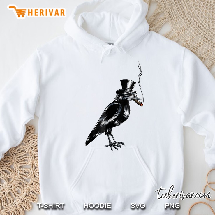 Black Crow Top Hat Smoking Cigar Graphic Art Hoodie