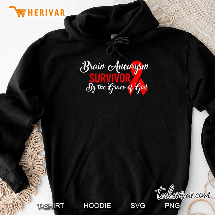 Brain Aneurysm Awareness Survivor By God Grace Red Ribbon Hoodie