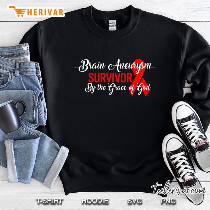 Brain Aneurysm Awareness Survivor By God Grace Red Ribbon Sweatshirt