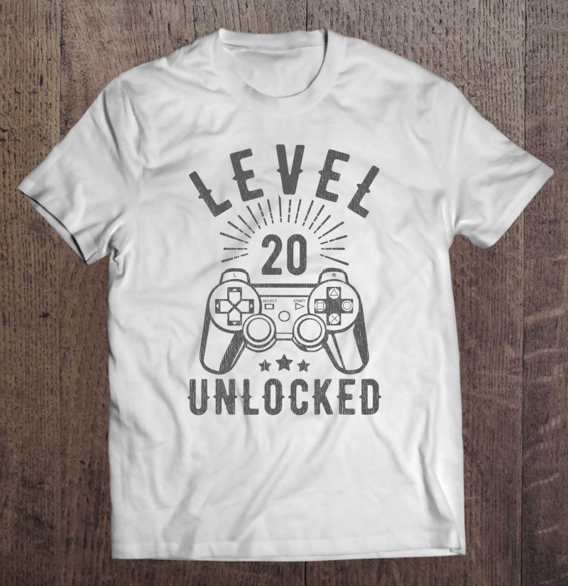 Level 20 Unlocked Simple Gamer 20Th Birthday 20 Years Old Shirt