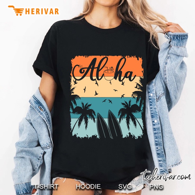 Aloha Hawaii Hawaiian Island Palm Beach Surfboard Vintage Ladies Tee