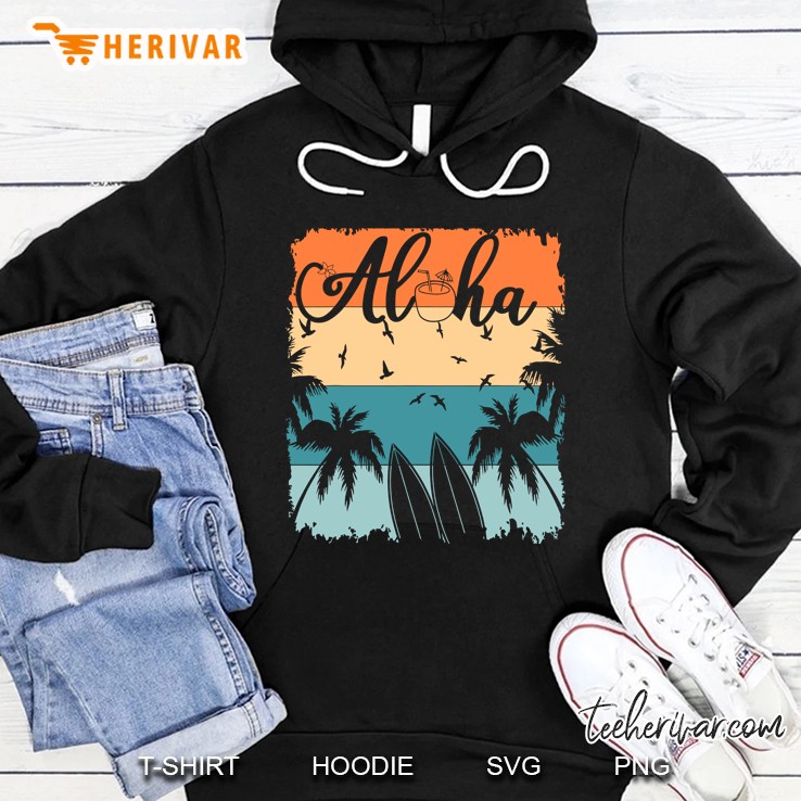 Aloha Hawaii Hawaiian Island Palm Beach Surfboard Vintage Hoodie