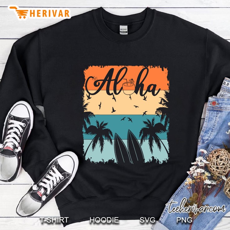Aloha Hawaii Hawaiian Island Palm Beach Surfboard Vintage Sweatshirt