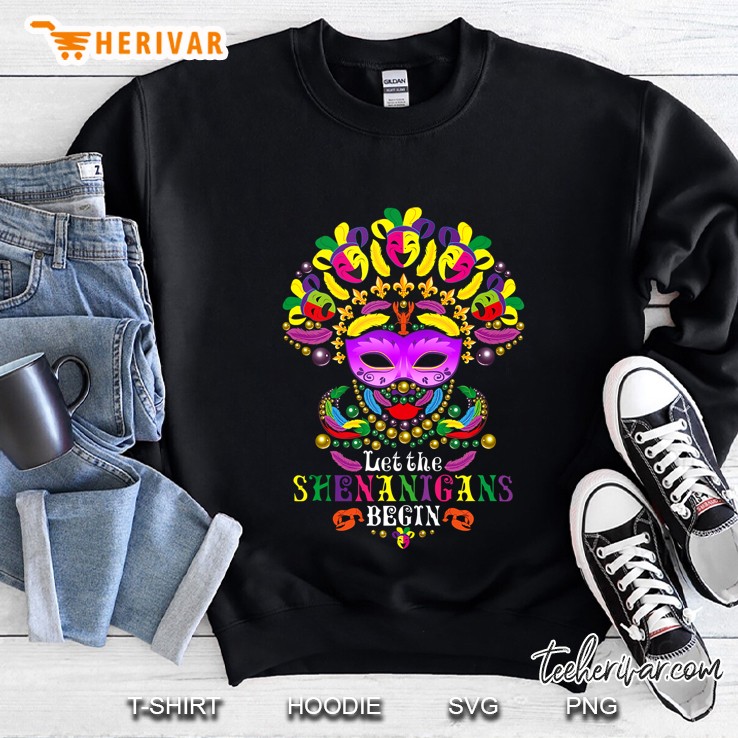 Mardi Gras Let The Shenanigans Begin Beads Mask Fleur De Lis Tank Top Sweatshirt
