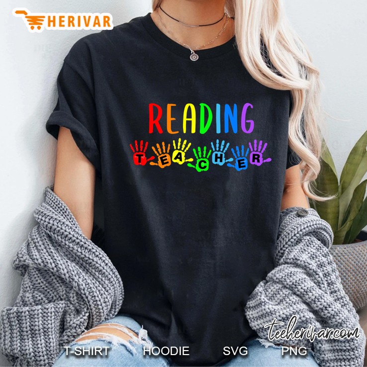 Back To School Reading Teacher Handprints Ladies Tee