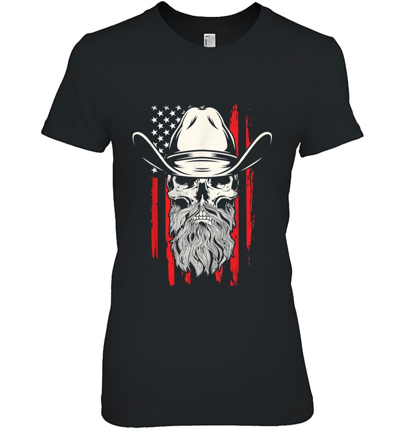 Bearded Cowboy Skull Hat Distressed American Flag Style Mugs