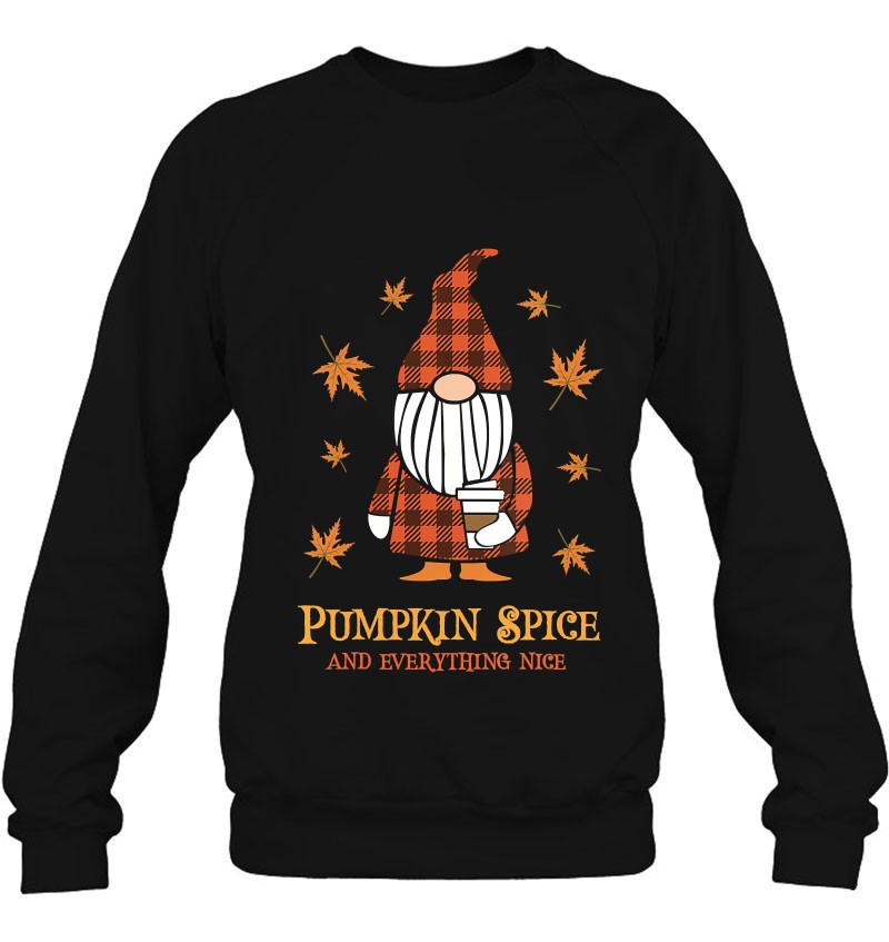 Womens Pumpkin Spice And Everything Nice Fall Gnome Drinking Coffee V-Neck Sweatshirt
