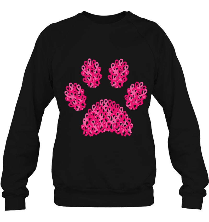 Pink Ribbon Dog Paw Print Breast Cancer Awareness Puppy Love Sweatshirt