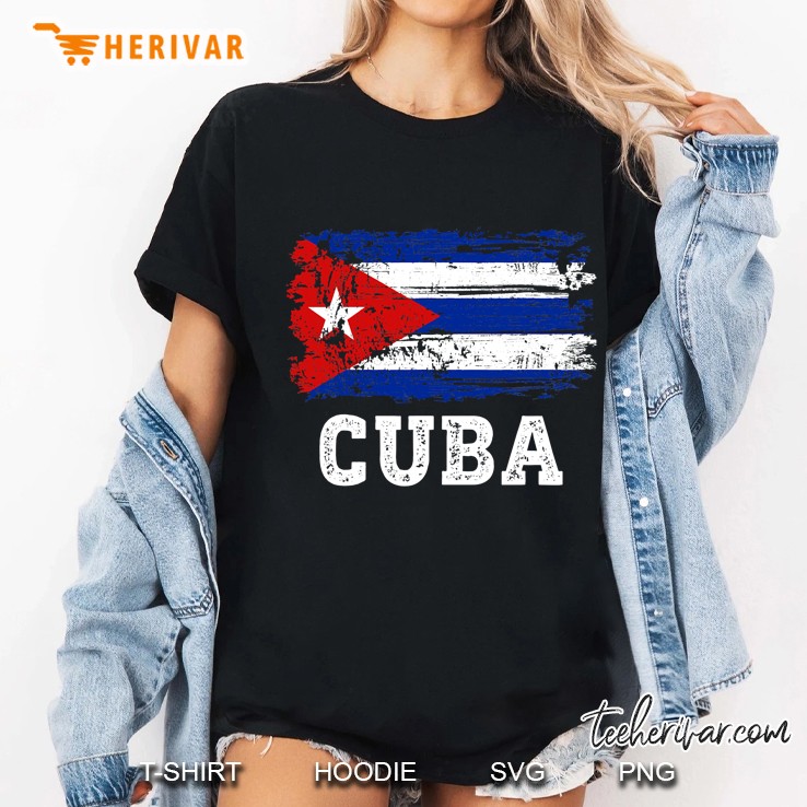 Free Cuba Retro Cuban Flag Distressed Design Gift Men Women Ladies Tee
