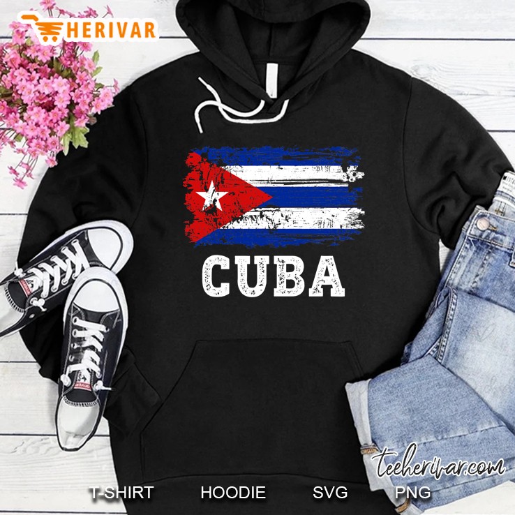 Free Cuba Retro Cuban Flag Distressed Design Gift Men Women Hoodie