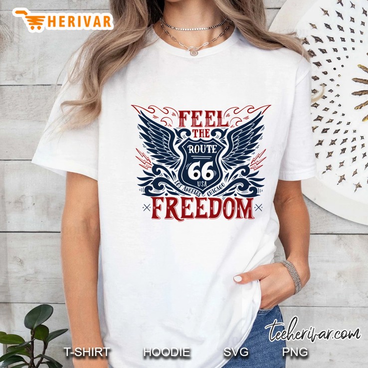 Route 66 Feel The Freedom Red And Blue Ladies Tee