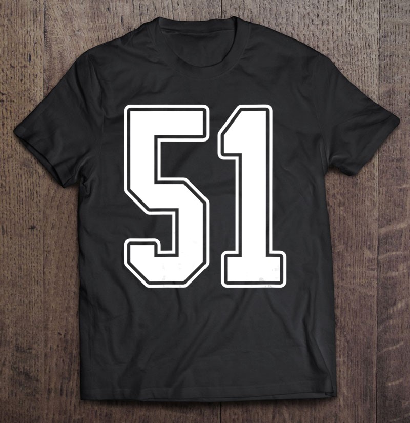 51 White Outline Number 51 Sports Fan Jersey Style
