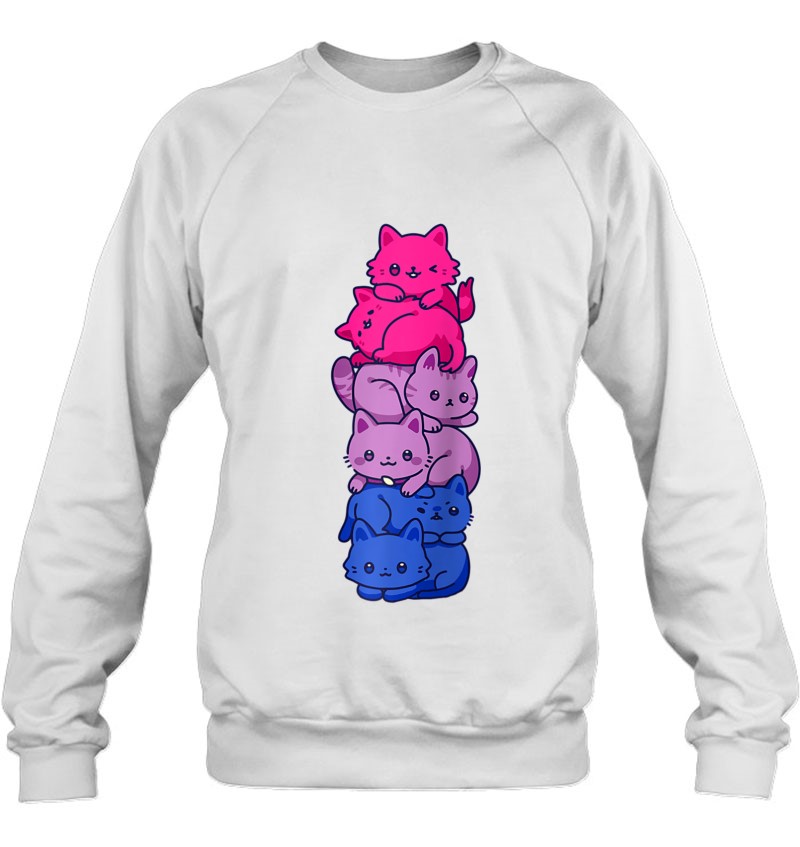 Bi Pride Cat Lgbt Bisexual Flag Cute Kawaii Cats Pile Gift Raglan Baseball Sweatshirt