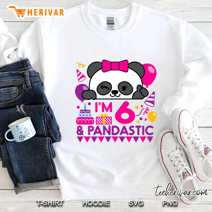 Kids Panda With Balloon 6 Years Old Girls Birthday Party Sweatshirt