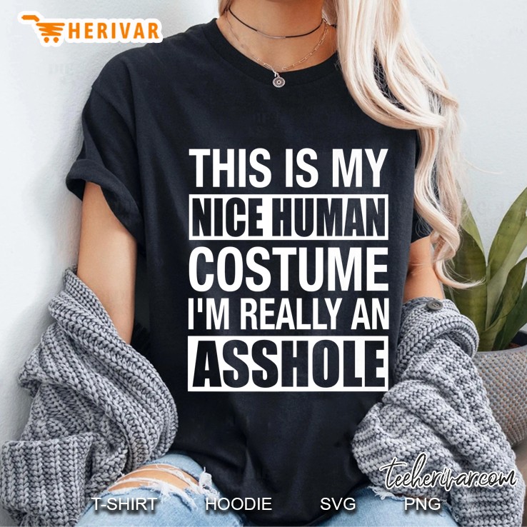 Funny Adult Humor Halloween Nice Human Costume Asshole Gifts Premium Ladies Tee