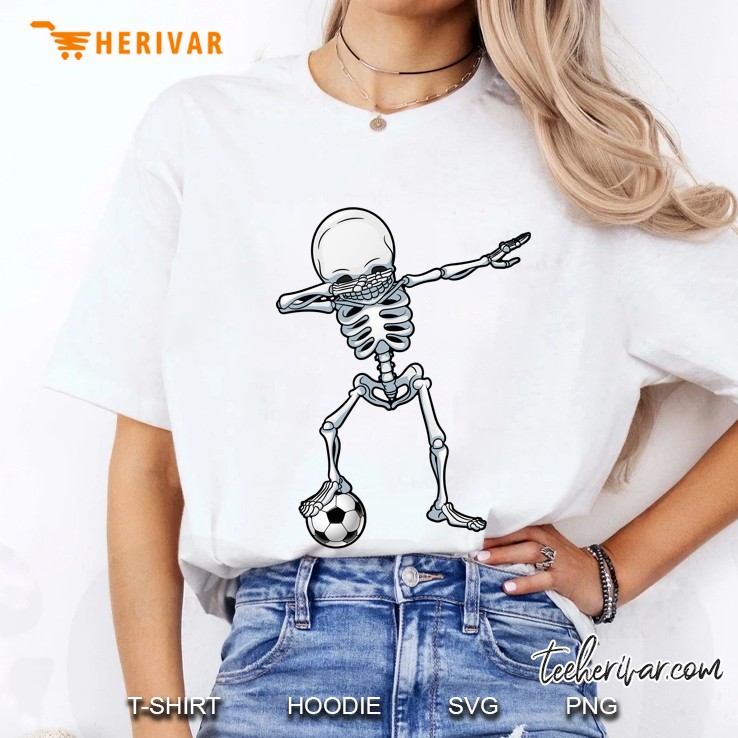 Dabbing Skeleton Soccer Halloween Costume Skull Funny Scary Gifts Kids Boys Youth Men Essent Ladies Tee