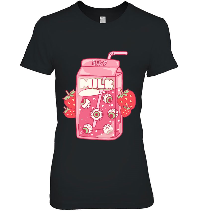 Weirdcore Aesthetic Kawaii Strawberry Milk Carton Eyeballs T Shirts ...