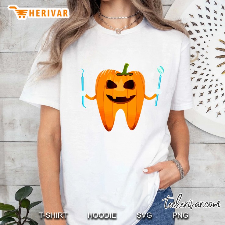 Funny Dental Halloween Tooth Pumpkin Dentist Halloween Gift Ladies Tee