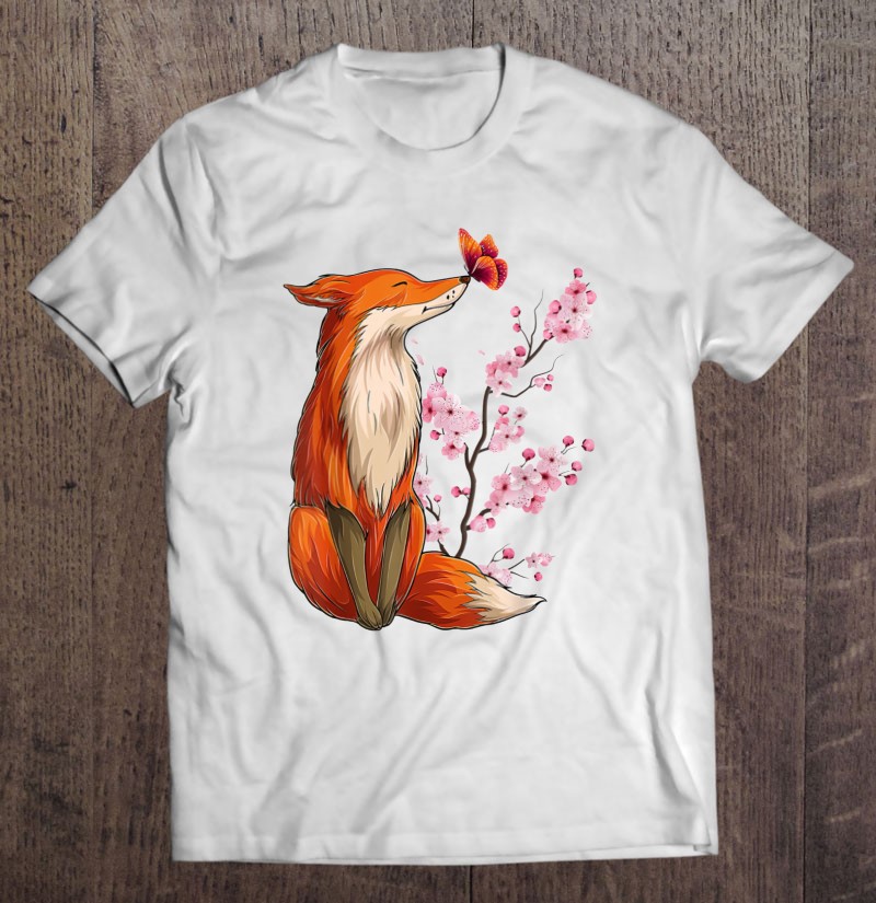 Japanese Art Fox Cherry Blossom Flower Sakura Trees Kawaii Fox Lovers Gift