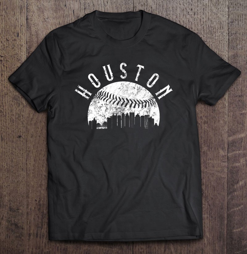 Vintage Houston Texas Skyline Womens Baseball Shirt