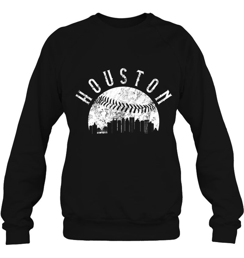Vintage Houston Texas Skyline Womens Baseball Sweatshirt